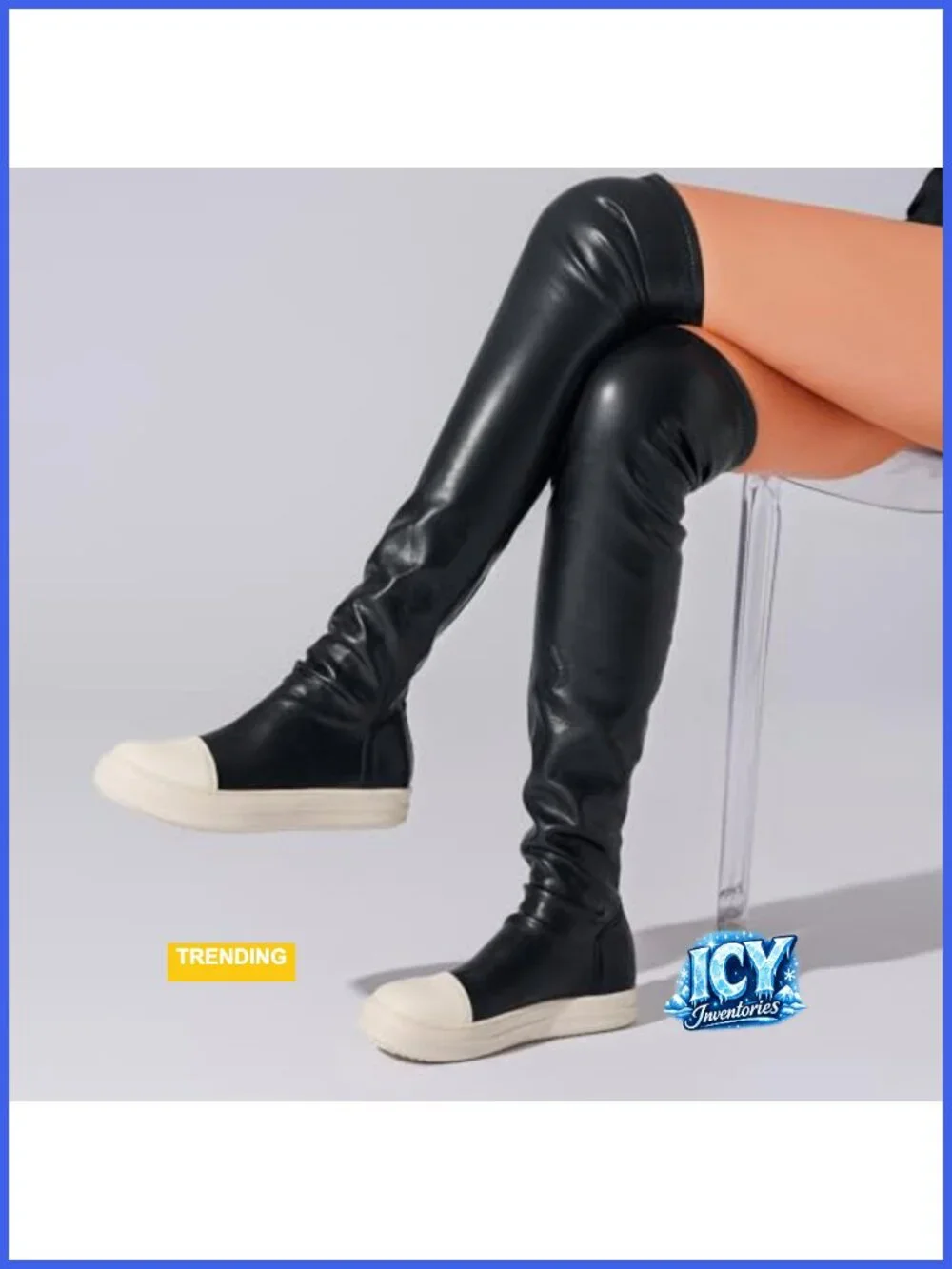 Thigh High Flat Over The Knee Round Toe Boots PU Leather